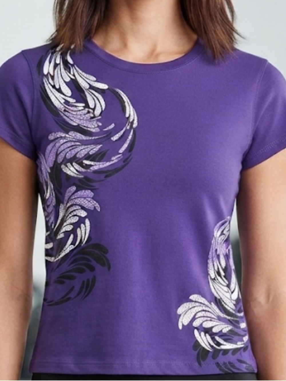 Tek Gear Purple Floral Graphic Short Sleeve Active Tee Size Small
